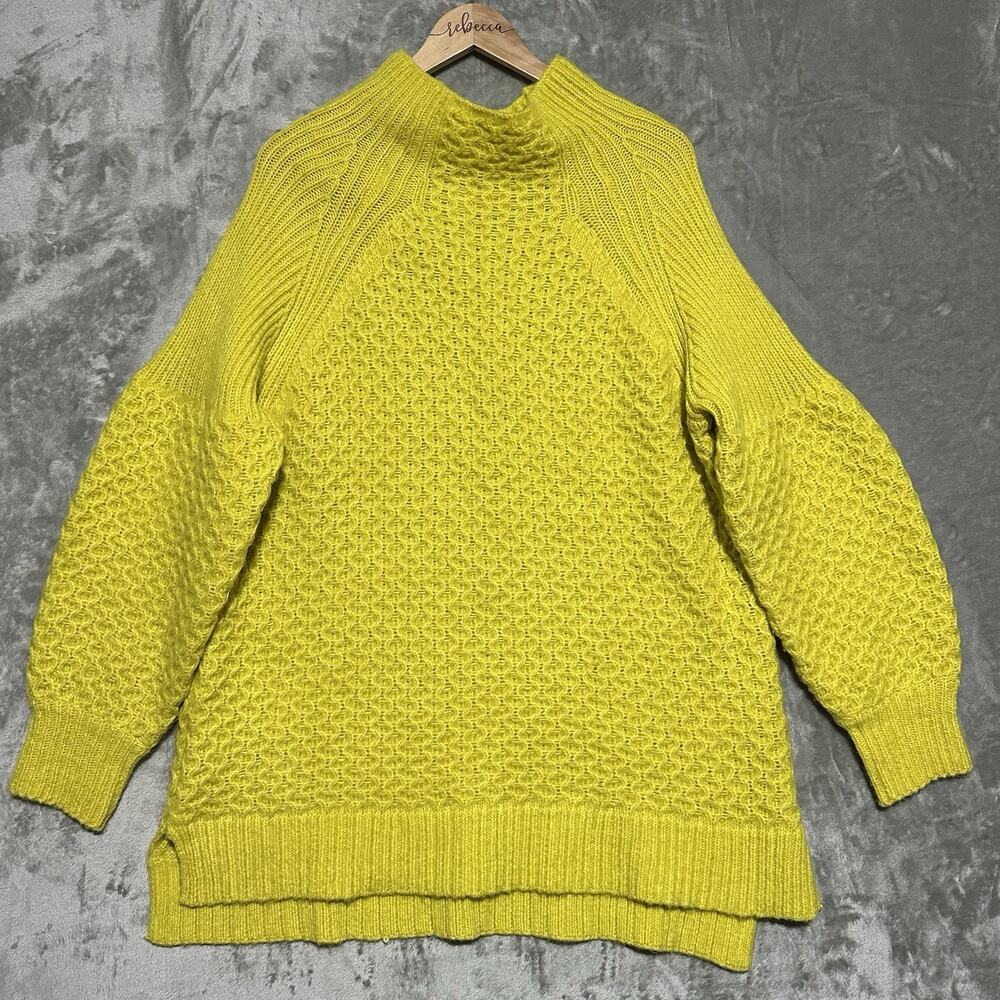 Anthropologie Oversized Tunic Sweater Womens Size XL Yellow Mock Neck Chunk Knit
